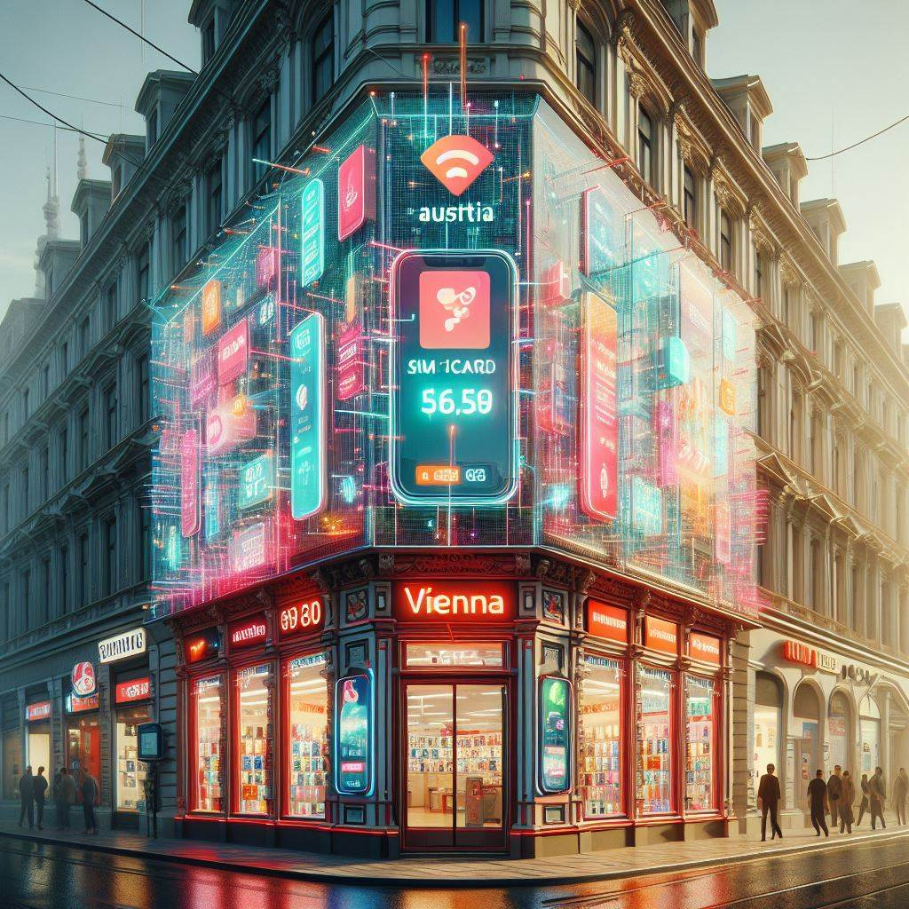 Escaparate de una tienda de telefonía móvil con anuncios de tarjetas SIM