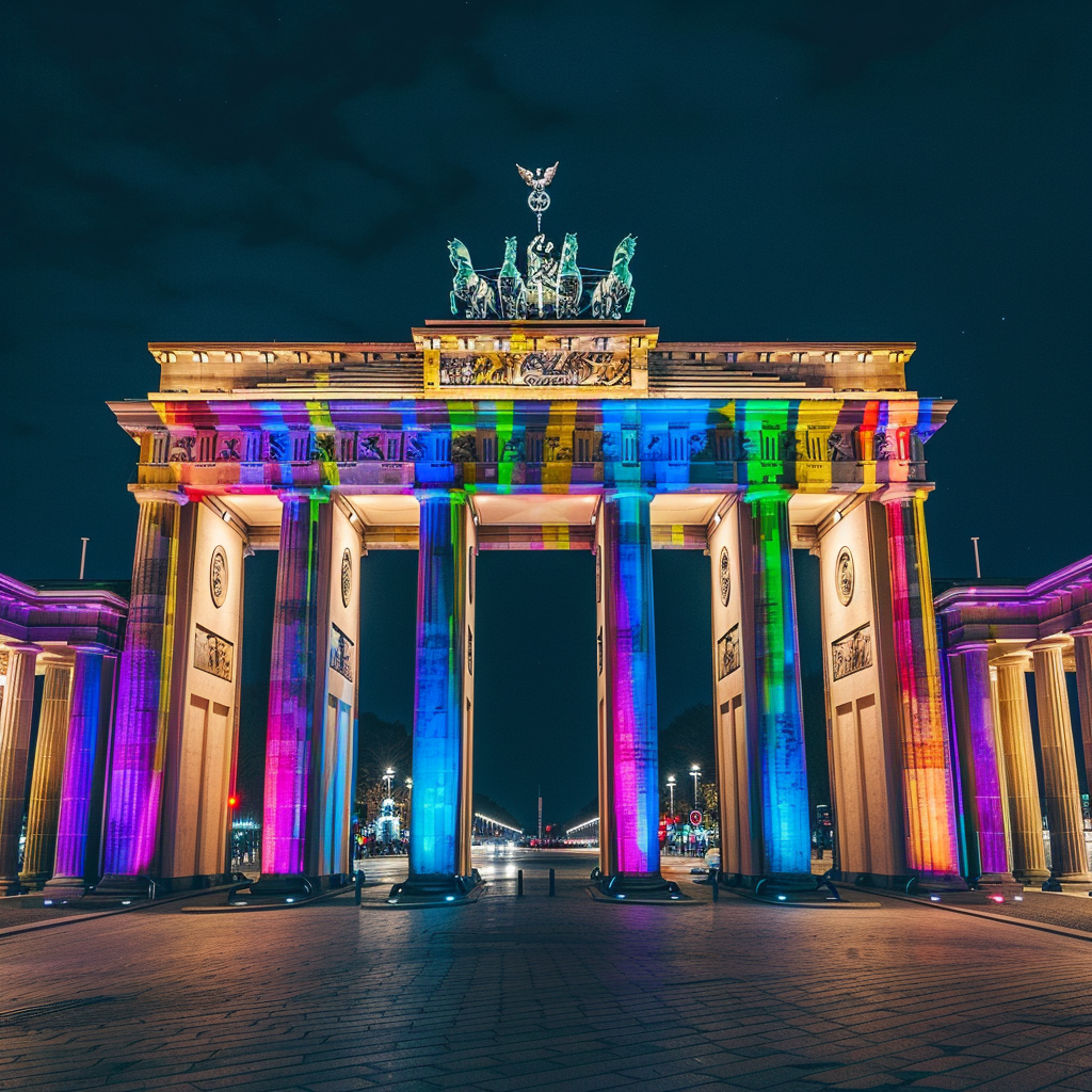 Berlin's iconic Brandenburg Gate illuminated at night, highlighting why it's one of the popular digital nomad hubs with its blend of history, culture, and innovation