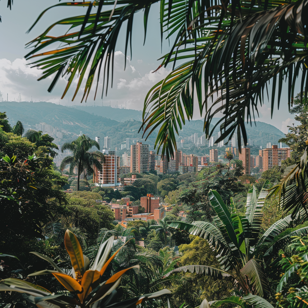Aerial view of the lush greenery and modern skyline of Medellín, Colombia, ranked among the best digital nomad cities for its innovative infrastructure
